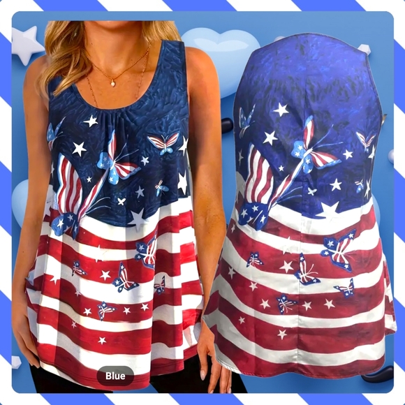 NEW!! Women's Trendy Plus Size Butterfly Patriotic Tank Top!! Open to Offers!🦋✨ - Picture 5 of 12